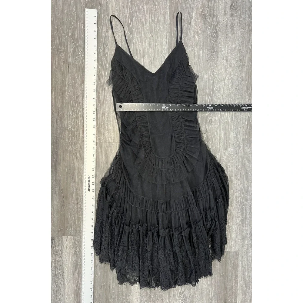 Max Studio Special Edition Vintage Black Mesh Ruffle Tiered Slip Dress Size XS